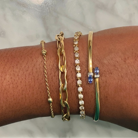 14K Iolite Diamond Bypass Bangle Bracelet - Picture 11 of 11